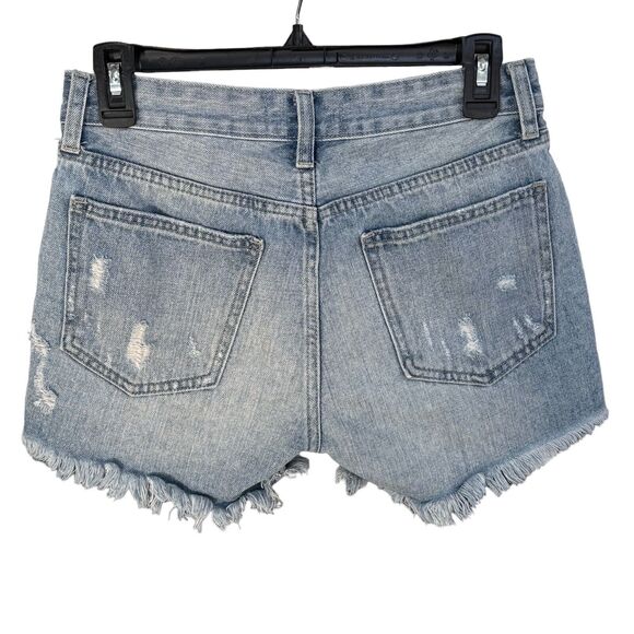 Just USA Small Jean Shorts Mid-Rise Zip-Fly Distressed Rips Frayed Hems Blue - Picture 4 of 7